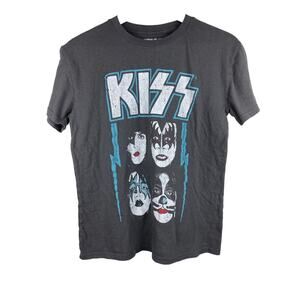 KISS M Gray Short Sleeve Classic 70s Glam Rock Heavy Metal Band T-Shirt *